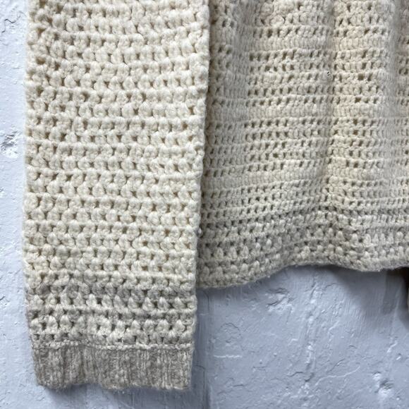 Express Crochet Snowflake Sweater Ivory And Tan Large Handknit Turtleneck - Picture 5 of 10